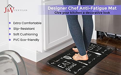 J&V TEXTILES Anti Fatigue Cushioned Comfort Mat, Ergonomically Durable, Supportive, Padded, Thick and Washable, Stain-Resistant, Kitchen, Garage, Office Standing Desk Mats (Eat Laugh Live)*