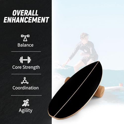 Goplus Balance Board Trainer for Adults, Wooden Balancing Board with Cork Roller and Storage Rack to Exercise and Build Core Strength, Wobble Board for Skateboard, Snowboard