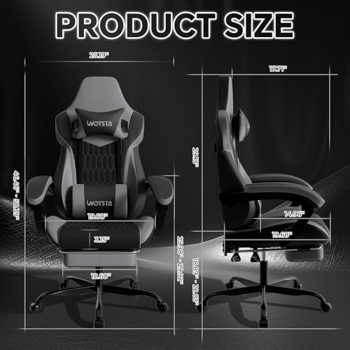 Gaming Chair with Footrest, High Back Gaming Chairs PVC Leather Ergonomic Gamer Chair with Adjustable Headrest Lumbar Support Racing Style Video Gaming Chair for Office/Home (BlackGrey)