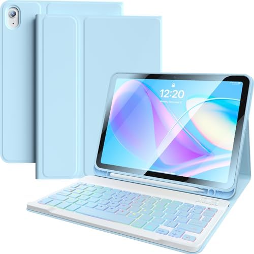 for IPad 11th 10th Generation Case with Keyboard 10.9-inch 7-Color Backlit Detachable Wireless BT Keyboard Split Type with Pen Holder Suitable for 10th Generation New iPad in 2022 (Blue)