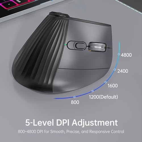 Ergonomic Vertical Mouse Wireless, Rechargeable Bluetooth Ultra-Fast Scrolling 4800 DPI Ergo Mouse, 2.4G Quiet Clicks 6 Buttons RGB Optical Mice, 3 Multi-Device Connectivity for Mac, Laptop