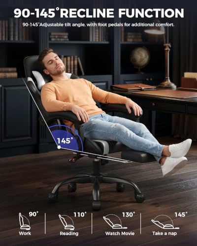 LUCKRACER Gaming Chair with Footrest, Pocket Spring Seat, 90°-135° Reclining Computer Chair with Linkage Armrests, Lumbar Support, Height Adjustment, SGS-Tested Gas Lift, 330 lbs Capacity, White