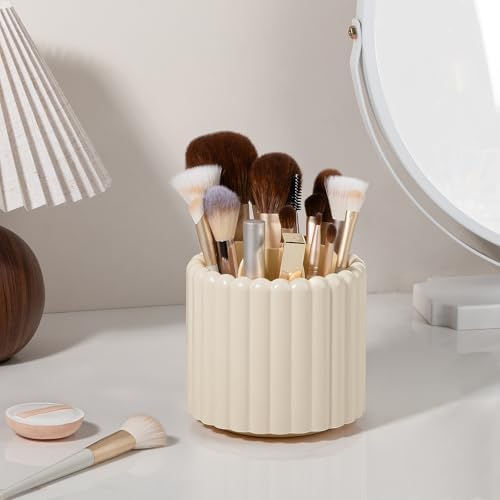 Anyoifax Rotating Pen Holder for Desk Removable Pencil Cup, Small Beige
