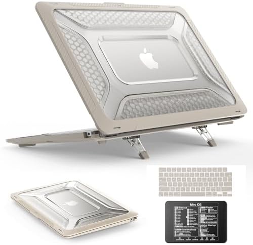 SEYMAC stock Case for MacBook Air 15 inch, Shock-Absorbing Protection with Folding Stand &Mouse Pad Case for MacBook Air 15 inch, Beige