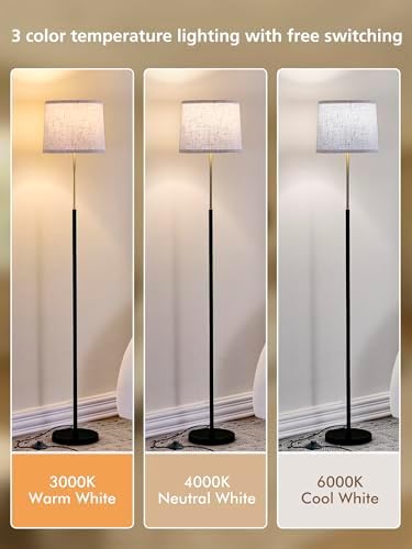 60" Modern Floor Lamp with Linen Shade, 3 Color LED Bulb & Foot Switch