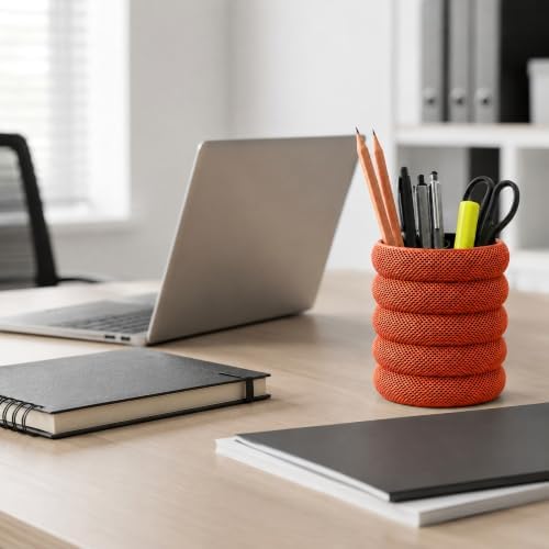PowerTRC 3D Printed Grideo Pen Holder for Desk – Modern Pencil Cup Organizer, Office Supplies Holder, Classroom Teacher Desk Decor, Home Office Gift, Made in USA (Terracotta)