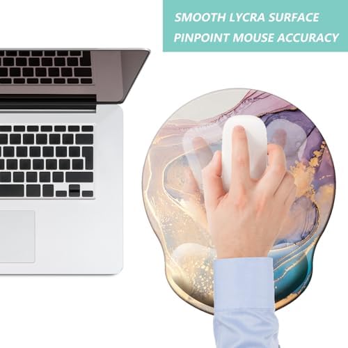 Mouse Pad with Wrist Support, Ergonomic Mouse Pad with Memory Foam Wrist Rest Cushion, Non-Slip Rubber Base Gaming Mice Pad for Home Office Computer Laptop, Colorful Marble