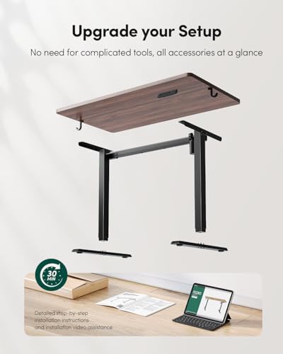 CubiCubi 55 x 24 One-Piece Electric Adjustable Standing Desk, Black Walnut