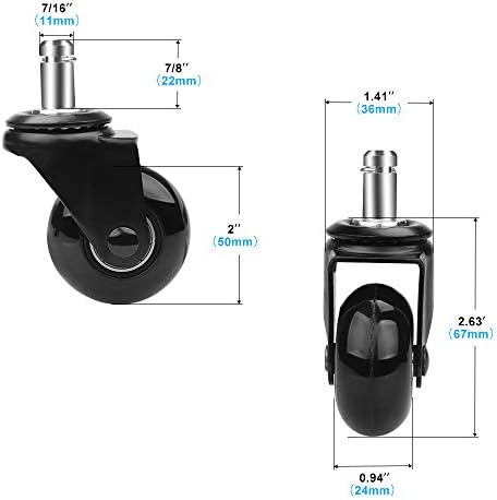 Office Chair Caster Replacement Wheel for Hardwood Floor and Carpet,2" Heavy Duty Universal Floor Safe Caster Set of 5,Rubber Wheels Office Chair to Replace Office Chair mats,fits 98% Chairs
