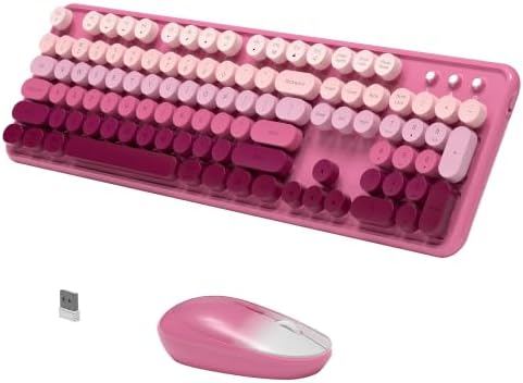 Colorful Wireless Computer Keyboard and Mouse, Pink Gradient