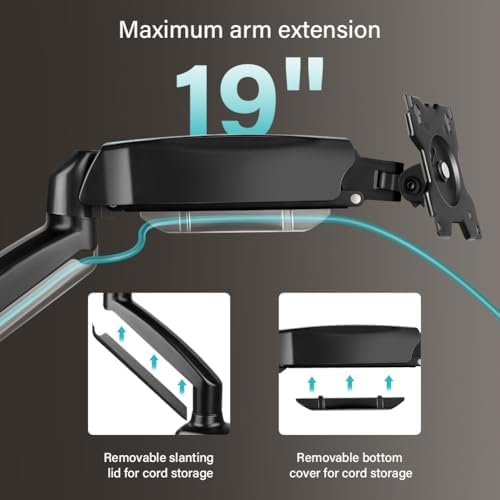 BFTOU Black Single Monitor Arm Adjustable Stand Monitor Mount up to 32 inches and 17.6 lbs, Computer Desk Mount with Clamp and Grommet Base