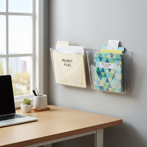 Azar Displays 250088-CLR-2PK Single Vertical Pocket Wall Mount File Holder, Clear (2-Pack)