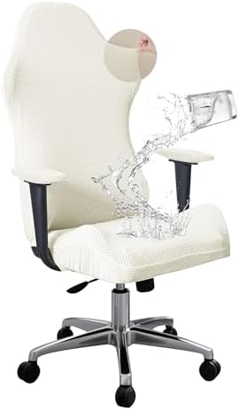 FORCHEER Jacquard Gaming Chair Cover with Armrest Covers Cream White Water Repellent Stretch Computer Game Chair Slipcovers Cat Scratch Proof Washable Removable