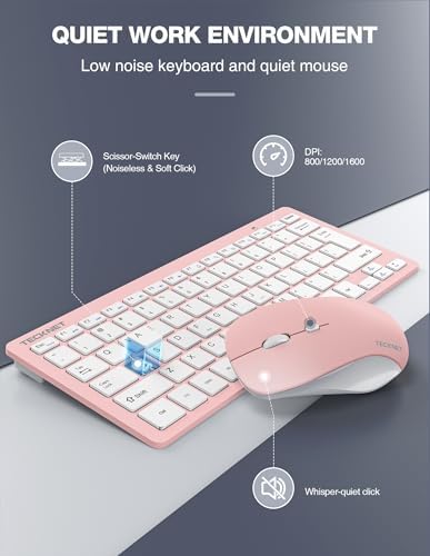 TECKNET Wireless Keyboard and Mouse Combo, Mini Cordless Computer Keyboard and Mouse Set 2.4GHz, Silent Adjustable 1600 DPI, Quiet Click, Lag-Free for Computer, Laptop, PC, Windows, Mac, Chrome OS