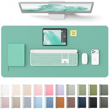 YSAGi Leather Desk Protector, Office Mat, Large Mouse Mat, Non-Slip PU Leather Blotter, Laptop Desk Mat, Waterproof Writing Pad for Office and Home (Green-Blue, 31.5" x 15.8")