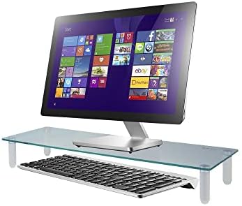 Kantek Glass Monitor Riser with 5mm Tempered Glass Platform and 40-Pound Capacity, 22-Inch W x 8.25-Inch D x 3.25-Inch H, Clear Glass (MS370)