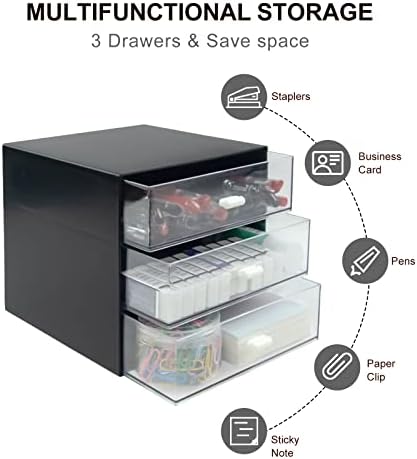 Desk Organizer with Drawer, Desk Storage Box (3 drawer, Black)