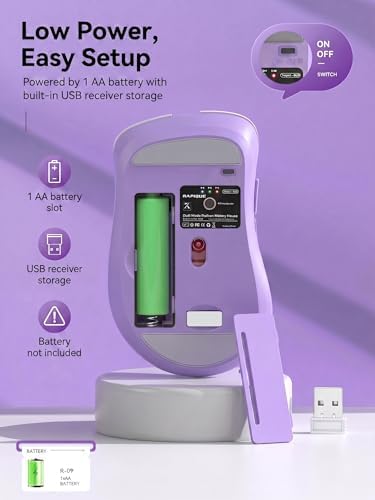 RAPIQUE Bluetooth Wireless Mouse, Dual Bluetooth & 2.4GHz, Purple