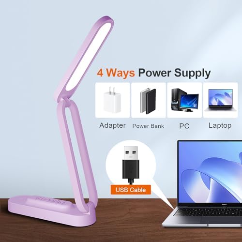 Giryuhd LED Desk Lamp for Office Home & Battery Operated Lamp Rechargeable Lamp Foldable & Portable Light, LED Desk Light Strip, 3 Brightness Dimmable Small Desk Lamp Wireless Reading Lamp