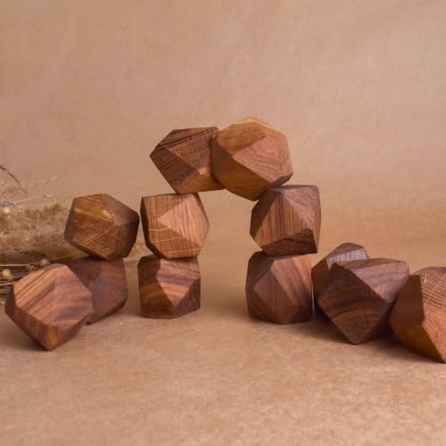 Wooden Stacking Rocks Board Game Oak Solid Hardwood Balancing Blocks, Handmade Sensory Stacking Stones, Aesthetic Desk Decor, Mindfulness Stress Relief Toy, Unique Gift
