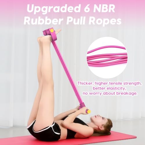 Pedal Resistance Band with Handles, 6-Tubes Natural Rubber Exercise Band