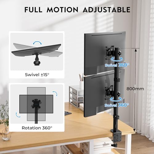 BONTEC Vertical Dual Monitor Desk Mount, 13-34", VESA 75x75/100x100mm