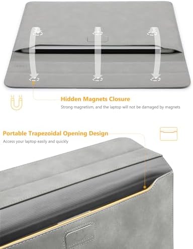 HYZUO 13 Inch Laptop Case Sleeve with Stand for MacBook Air, Light Gray