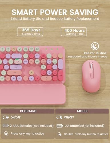 Wireless Keyboard and Mouse Combo, Cute Typewriter, Magnetic Wrist Rest