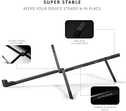 Native Union Fold Laptop Stand – Ultra-Slim Foldable & Portable Laptop Stand – Ergonomic & Optimized Viewing Angle – for 13 to 16 Inch MacBooks & Laptops, 10 to 16 Inch iPads & Tablets (Black)