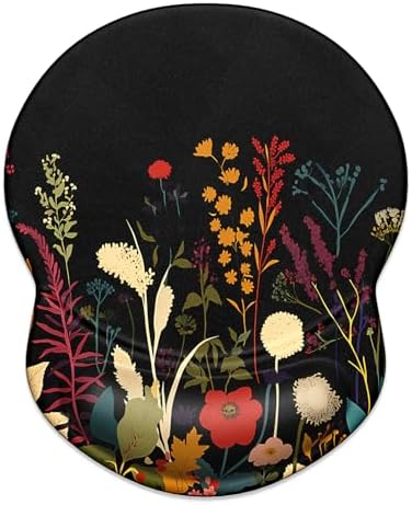 ITNRSIIET Ergonomic Mouse Pad with Gel Wrist Support Small Wrist Rest Smooth Surface Non-Slip PU Base Comfortable Office Supplies Pain Relief, 8.7 x 7.2 inches, Pretty Flowers Plants