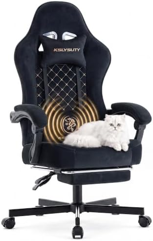 Desk Computer Gaming Chair - High Back Ergonomic Office Chair with Footrest and Lumbar Support, Swivel Comfy Home Gamer Video Game Chairs with Pocket Spring Cushion for Adults (Black Fabric)