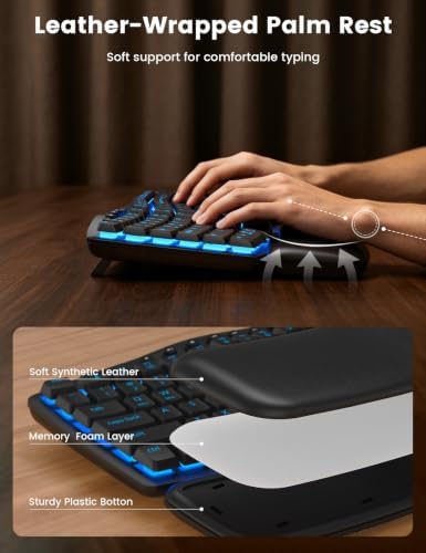 SABLUTE Wireless Keyboard and Mouse, Keyboard with Leather Wrist Rest