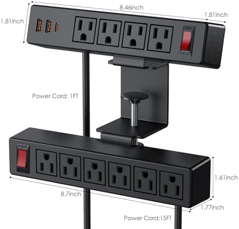 VILONG Desk Clamp Dual Layer Power Strip, 20W USB-C, 700J Surge Protector
