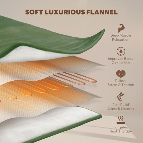 Heating Pad 12''X24'' for Back Neck Shoulder Pain Relief,Green