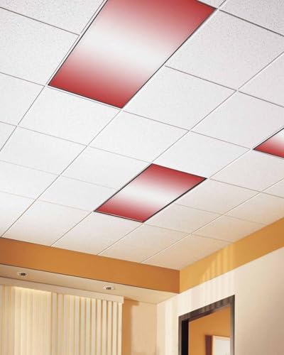 Red Magnetic Fluorescent Light Covers for Ceiling Lights 2 x 4 Feet,Minimalist White Stripes Contemporary Striped Office Classroom Kitchen Drop Ceiling Light Covers Lighting Filters Shade 2 Packs