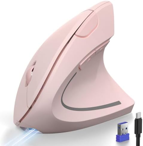 TECKNET Ergonomic Mouse Pink Rechargeable Vertical Wireless Mice Right Hand