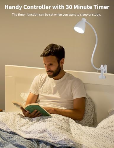 BOHON Clamp Lamp 5 Color Modes 10 Brightness Dimmer Bedside Lamp, White