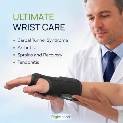 Carpal Tunnel Wrist Brace Support with 2 Straps and Metal Splint Stabilizer - Helps Relieve Tendinitis Arthritis Carpal Tunnel Pain - Reduces Recovery Time for Men Women - Right (L/XL)