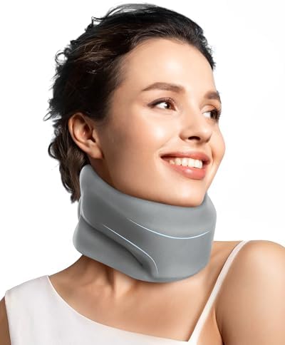 Neck Brace Cervical Collar - Neck Support Brace for Sleeping, Soft Foam Wraps Keep Vertebrae Stable and Aligned for Relief of Cervical Spine Pressure for Women & Men, (12.6-15.8 Inch) Grey