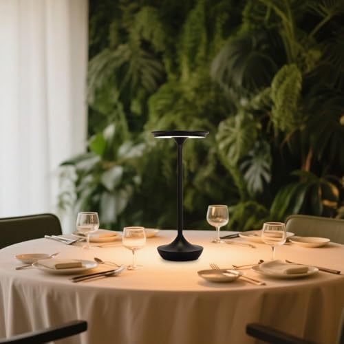 2 Pack Cordless Rechargeable Table Lamps, Portable 6000mAh Battery Desk Lamp Waterproof 3 Color Stepless Dimming Black LED Table Light with Memory Function for Outdoor/Dinning/Patio/Restaurant (2Pack)