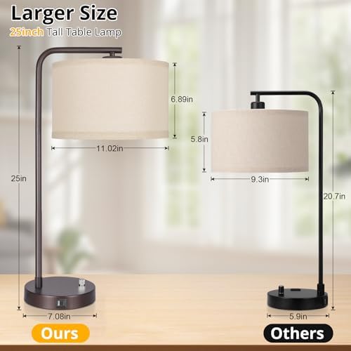 Tall Table Lamps Set of 2, Fully Dimmable Bedside Lamp with USB C+A Ports