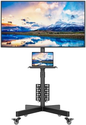 BONTEC Rolling TV Stand with Pegboard Storage for 32–65 Inch TVs, Black