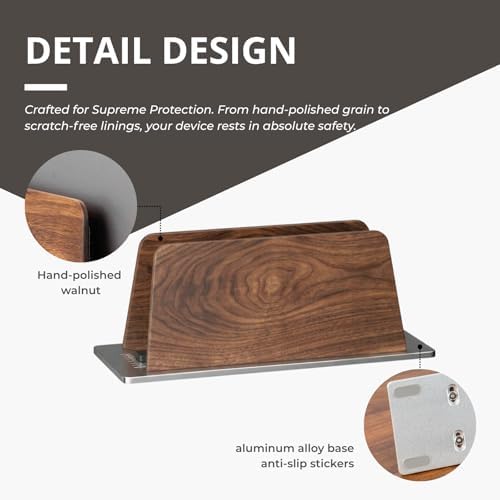 muso wood Walnut Single Slot Vertical Laptop Stand with Adjustable Dock