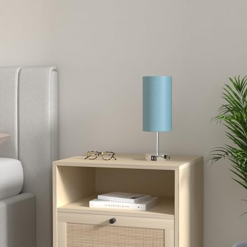 Yarra-Decor Bedside Lamp with USB Port - Touch Control Table Lamp for Bedroom 3 Way Dimmable Nightstand Lamp with Round Denim Fabric Shade for Living Room, Dorm, Home Office (LED Bulb Included)