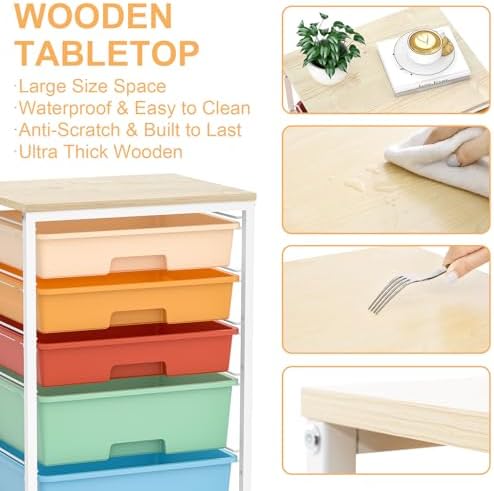 SYKIARIOL Utility Cart with Drawers,5 Drawers Storage Cart,Macaron