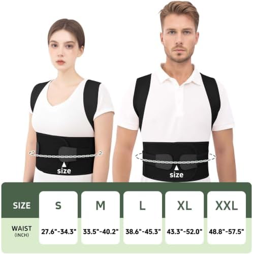 Posture Corrector Back Brace for Men and Women, Adjustable Upper Back and Shoulder Support, Lightweight Breathable Design for Daily Wear, Office Work, Computer Use and Studying Black, X-Large