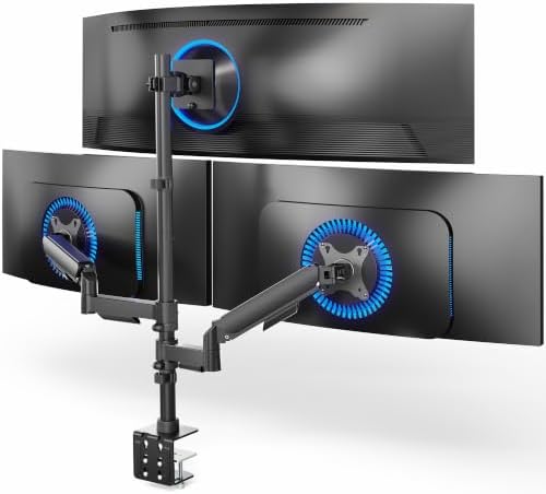 VIVO Triple Monitor Desk Mount, 32 to 49 inch Ultrawide Screens, One Fixed Screen and Two Mechanical Arms for Gaming and Office Setups, Max VESA 100x100, Holds up to 83.6 lbs, Black, STAND-V123TG