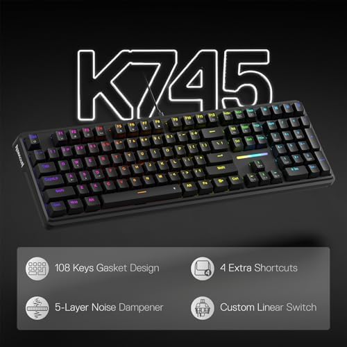Redragon K745 Wired 108-Key Gasket RGB Gaming Keyboard, 4 Extra Hotkeys