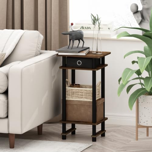 Furinno Turn-N-Tube Toolless 3-Tier Side Table with Storage Bin, Amber Oak