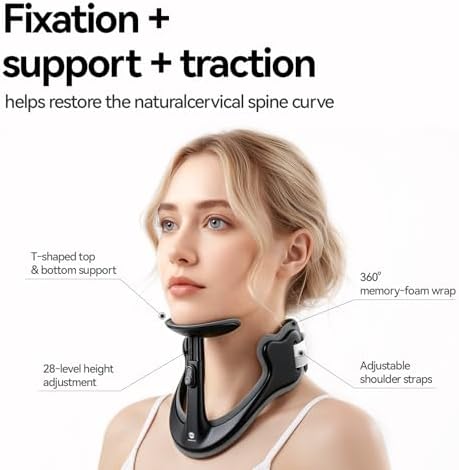 Posture Corrector for Neck & Cervical Spine Alignment - 360° Adjustable Neck Collar with 28 Levels, Memory Foam Support for Pain Relief, Tech Neck, Hump & Forward Head Posture (Black, X-Large)